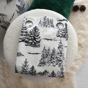 Rideau imprimé montagne en coton recyclé - Gris anthracite