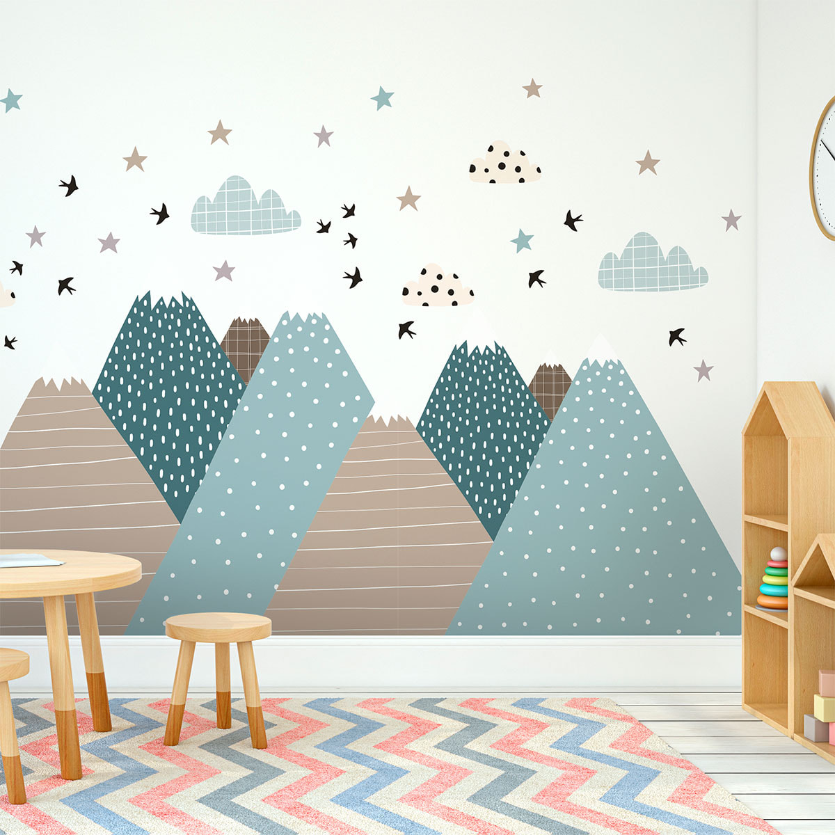 Stickers muraux enfants - Décoration chambre bébé - Autocollant Sticker mural géant enfant montagnes scandinaves VIKA