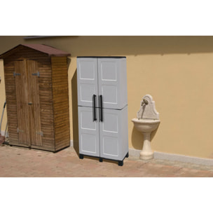 Armadio da esterno Askan, Armadio porta scope, Mobile outdoor 2 ante, 100% Made in Italy, 68x37h169 cm, Grigio chiaro e Nero, Finitura quadri