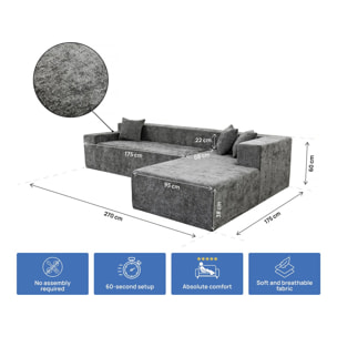 Canapé d'angle en tissu texturé "Tessaro" - 4 places - Gris