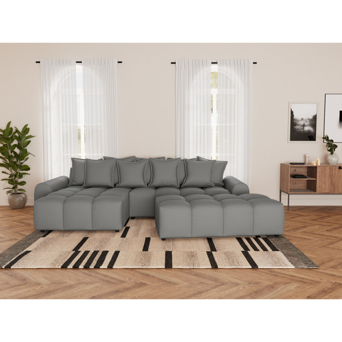 Adelaide - canapé d'angle réversible 4 places avec pouf d'appoint en tissu texturé - Gris