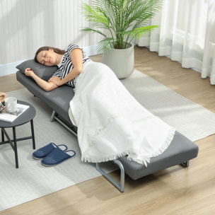 Sofá Cama de 1 Plaza 3 en 1, Sofá Cama Plegable Tapizado en Lino Sintético con Respaldo Ajustable de 5 Niveles y Almohada Acolchada, para Oficina, Dormitorio, Salón, 73x78x81 cm, Gris Oscuro