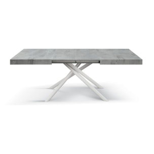 Tavolo CARRARA in legno, finitura grigio cemento e base in metallo verniciato bianco, allungabile 160x90 cm - 240x90 cm
