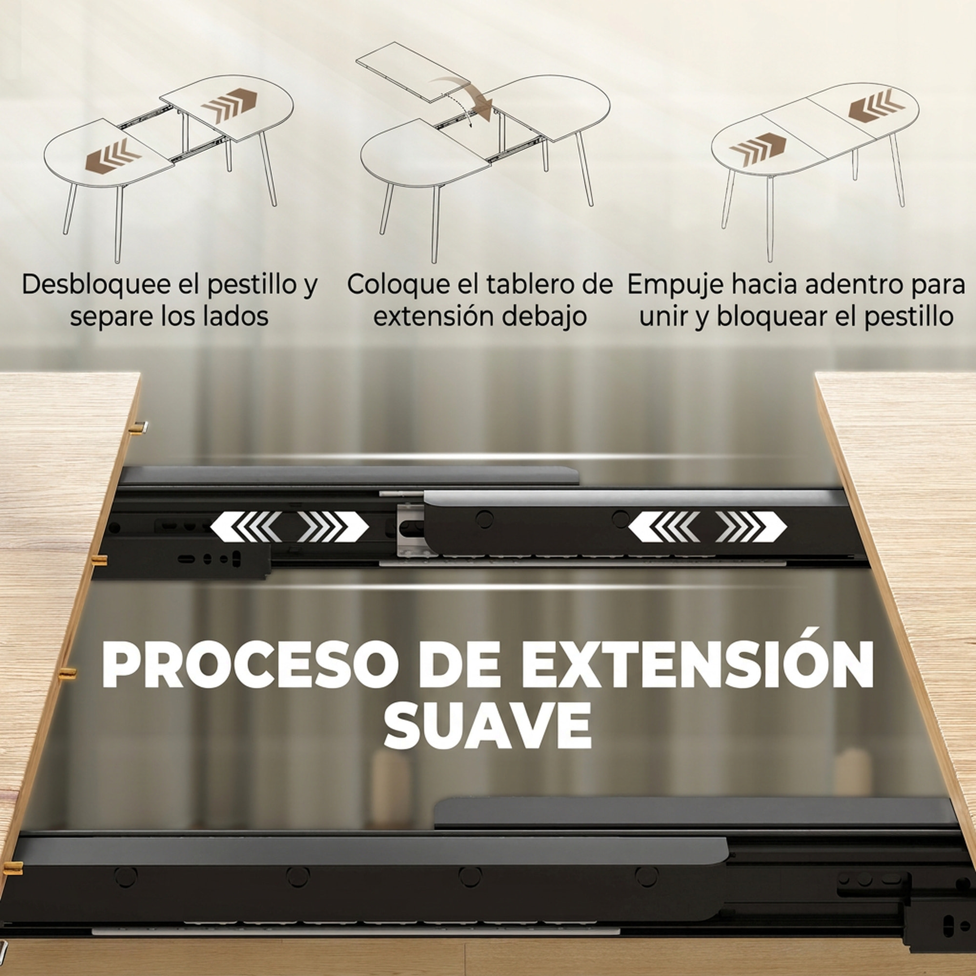 HOMCOM Mesa de Comedor Extensible Ovalada 120-160x80 cm, Mesa de Cocina Extensible para 4-6 Personas, Estilo Rústico, con Patas de Hierro y Bordes Redondeados, Ahorra Espacio, Roble