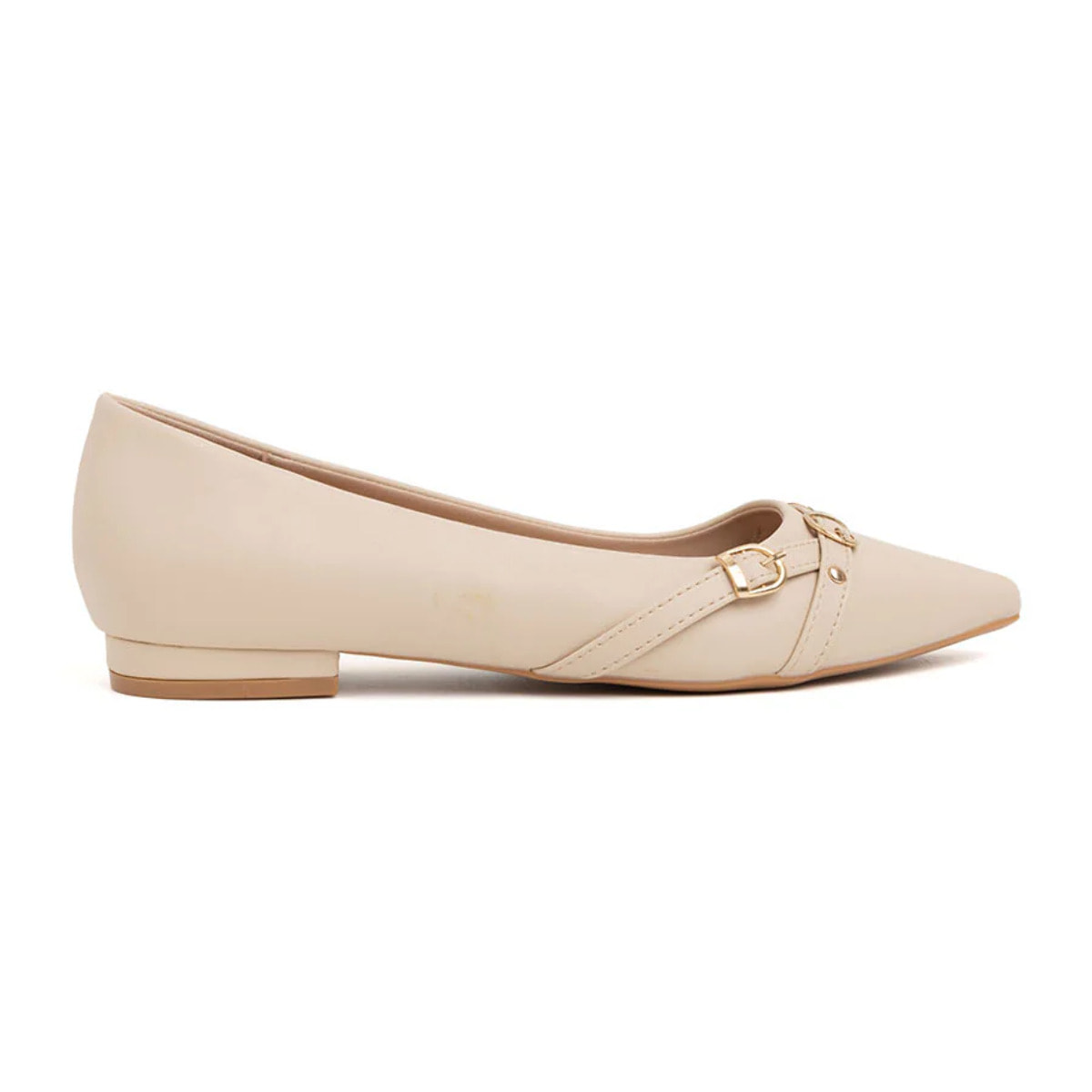 Ballerina bassa a punta con fibbie - BEIGE