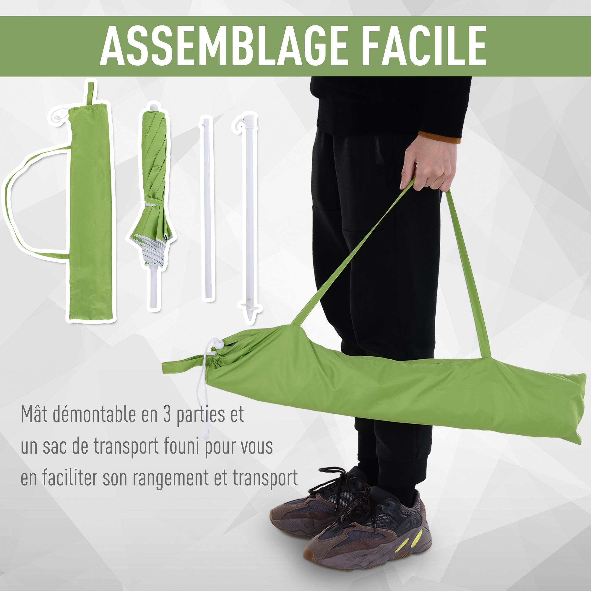 Parasol inclinable octogonal de plage Ø 150 cm tissu polyester haute densité anti-UV mât démontable sac de transport inclus vert