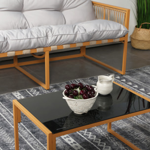 FORLI Salon de jardin 8 places effet rotin coussins gris clair