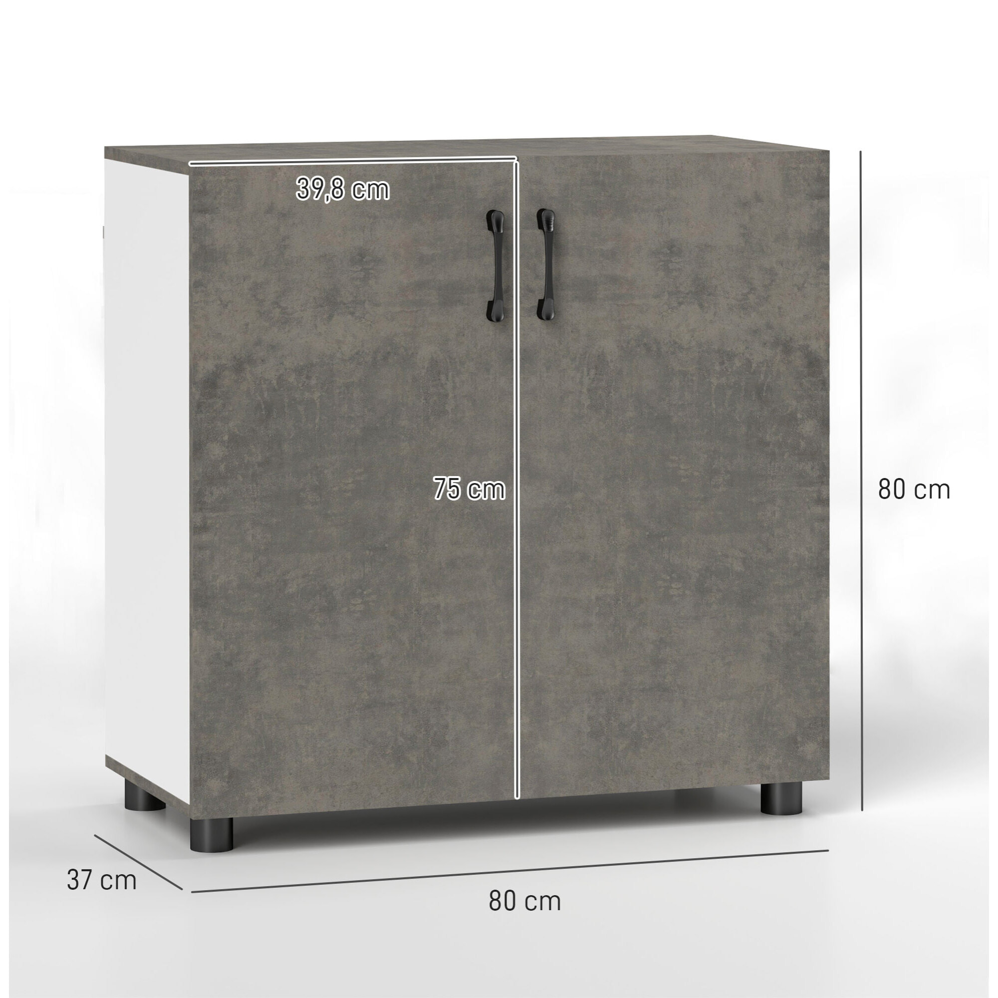 Aparador de 2 Puertas de Cierre Suave Aparador de Salón con Estante Mueble Auxiliar para Cocina Dormitorio Entrada 80x37x80 cm Gris Cemento y Blanco Brillo