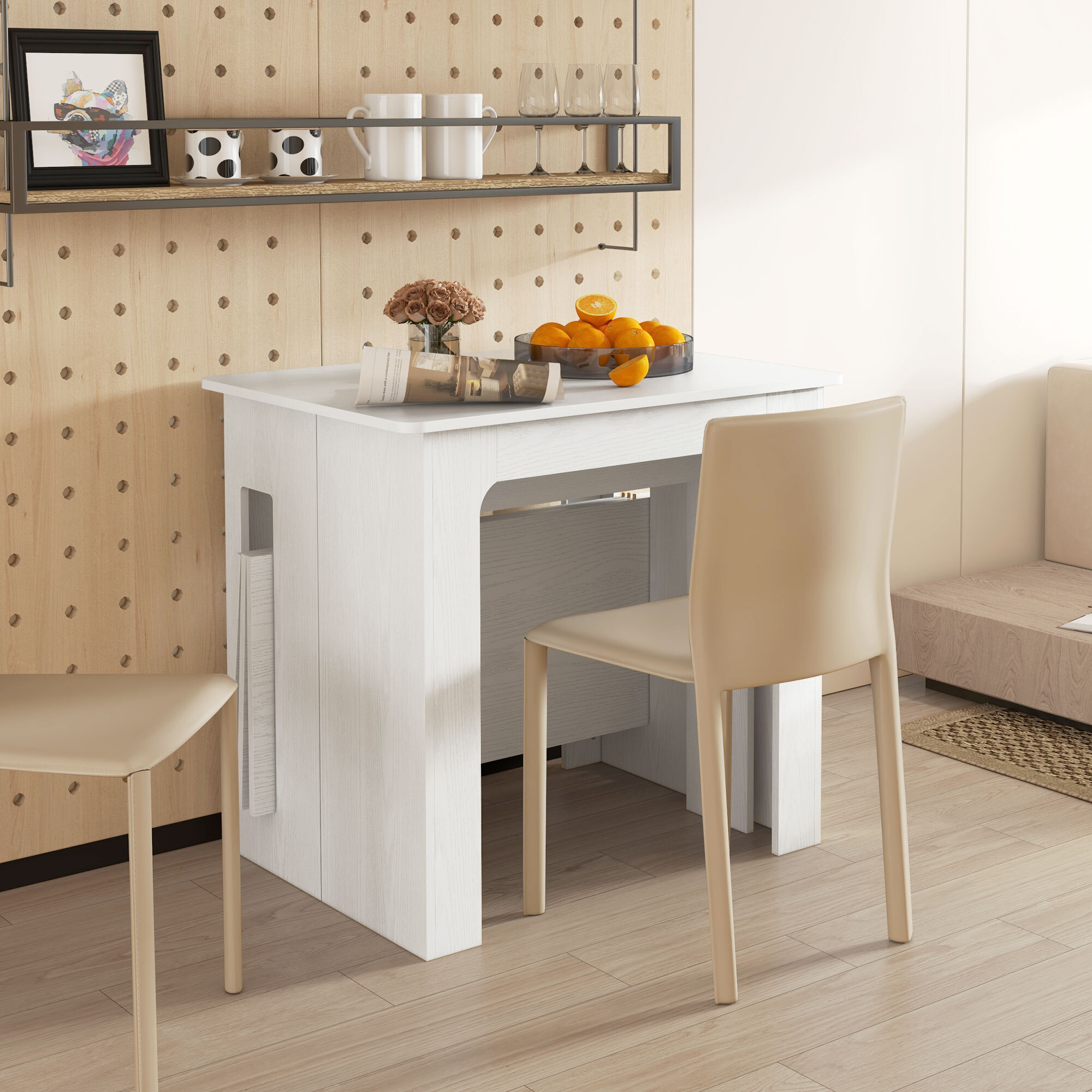 Table console extensible 6 personnes avec rallonges intégrées 85 x 60-180 x 75 cm blanc