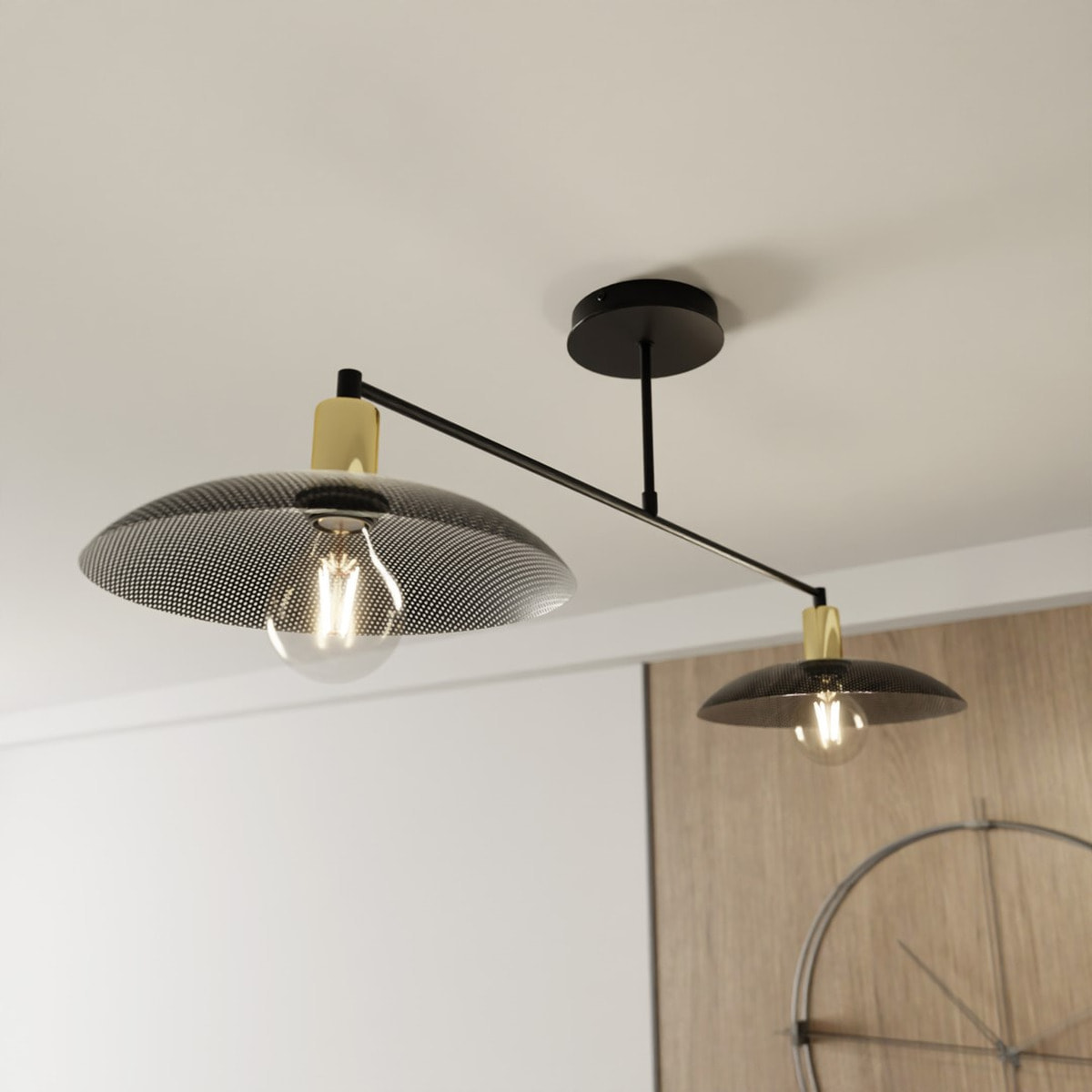 Lampada a sospensione SPIRIT in acciaio nero opaco e oro