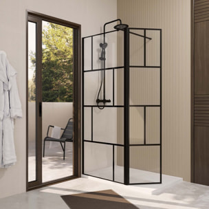 Paroi de Douche avec Volet Pivotant 80+40x195cm - Verre 8mm Anticalcaire - Motifs et Profilés Noir