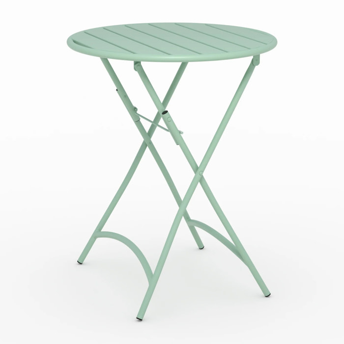 Table de jardin ronde et pliante en métal vert clair 2 personnes - Yumi