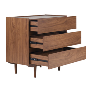 Commode finition bois foncé noyer 3 tiroirs L80 cm SANAA