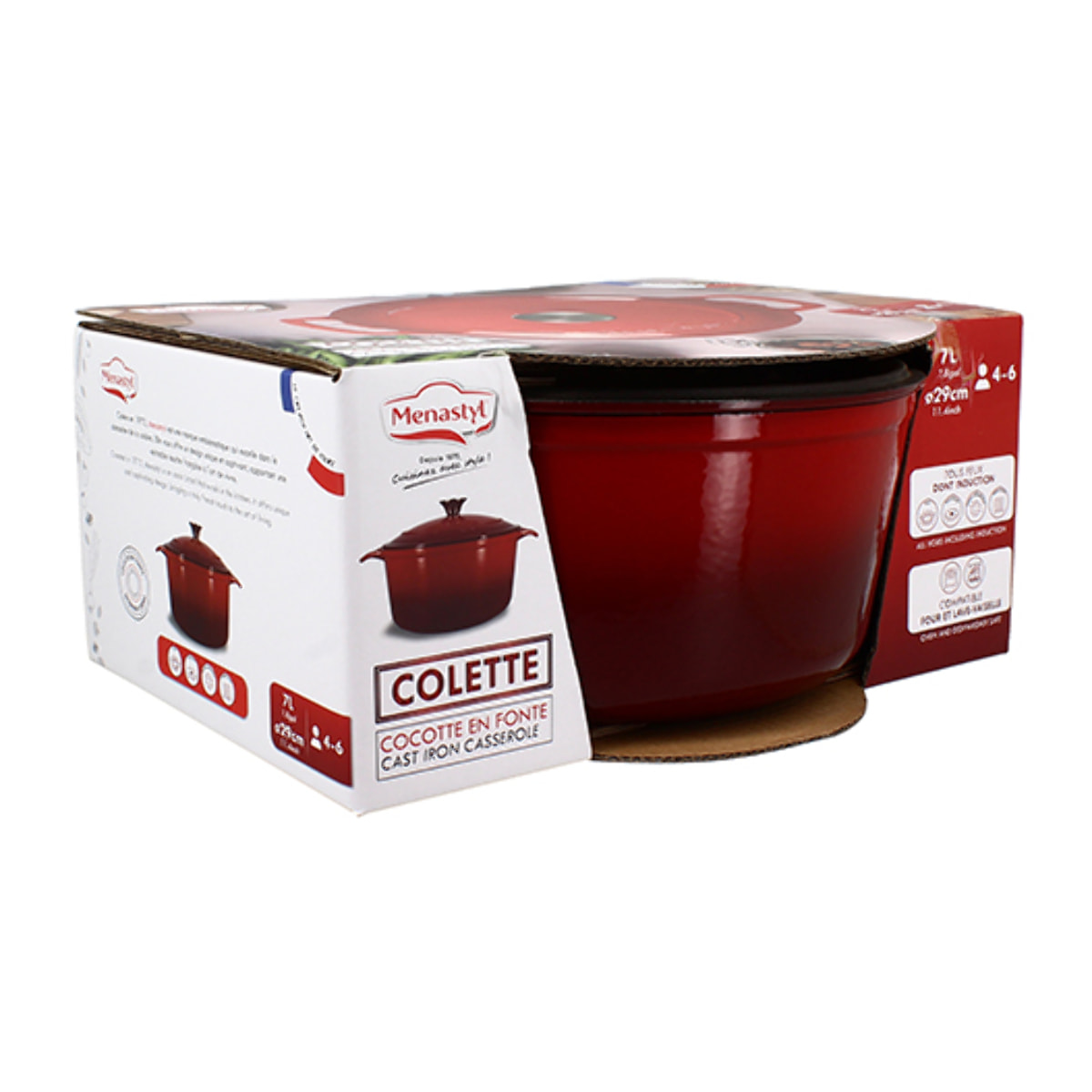 Cocotte ronde 7L en fonte émaillée rouge COLETTE