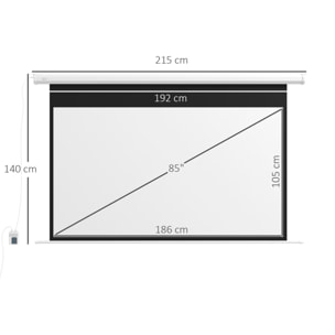 Pantalla de Proyector Eléctrica 84 Pulgadas Pantalla de Proyección Portátil Formato 16:9 con Mando a Distancia para Interior y Exterior Cine en Casa Patio 186x105 cm Blanco