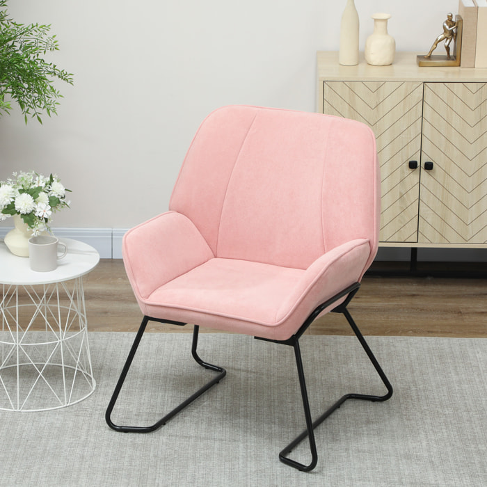 Butaca de Salón Moderna Sillón Lectura con Asiento Ancho y Acolchado Tapizado en Terciopelo Patas de Metal Sillón para Salón Sala de Estar Dormitorio Rosa