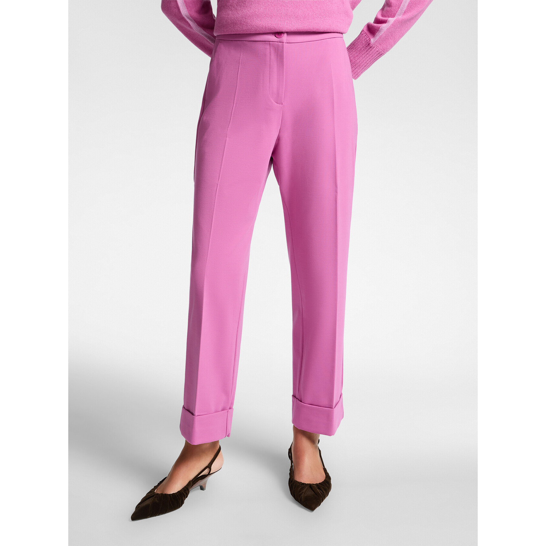 Elena Mirò - Pantaloni gamba larga con risvolto - Rosa