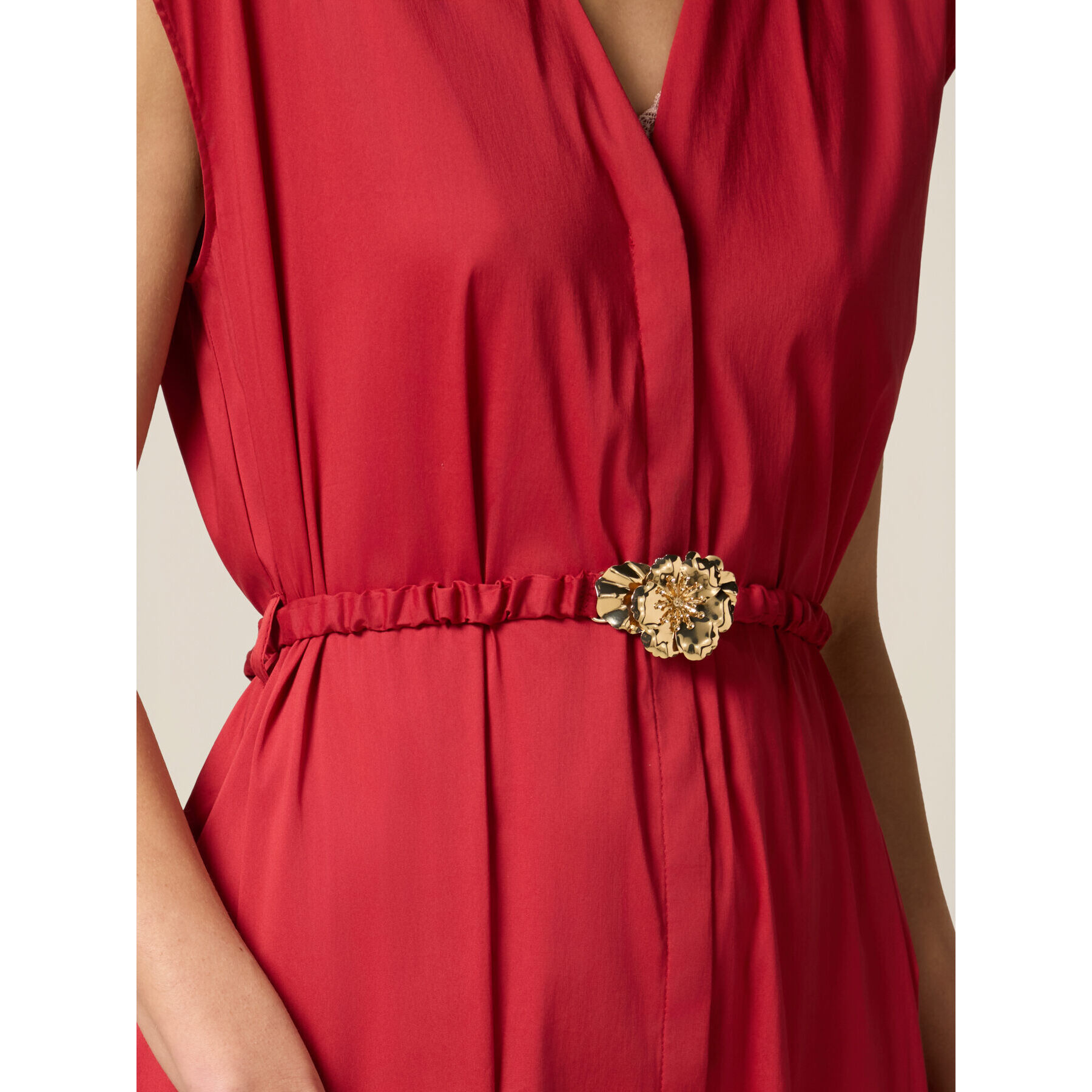 Oltre - Camisa midi de popelina con cinturón - Rojo