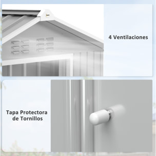 Cobertizo de Jardín 2,42m² con Base de Refuerzo Sin Suelo 213x130x185 cm Caseta de Jardín Exterior con Puertas Correderas Claraboya 4 Ventanas para Almacenamiento de Herramientas Gris Plata