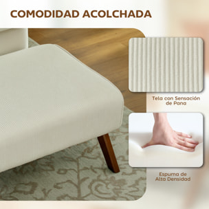 Reposapiés de Salón Taburete Bajo Tapizado en Pana Otomana Rectangular con Asiento Acolchado y Patas de Madera para Sala de Estar Dormitorio Beige