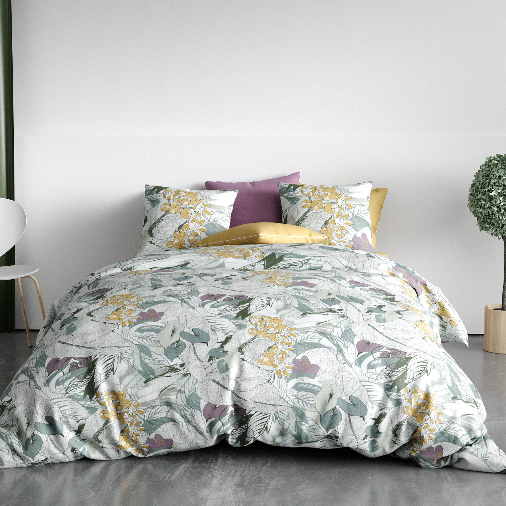 Parure De Couette 3pcs avec Taies oreiller 100% Coton Bio 57 Fils/cm2-zelia