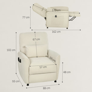 Sillón Relax Reclinable Eléctrico, con Calor Lumbar y Masaje Vibración, Sillón Masaje Relax, Motor Silencioso, Función de Memoria, Bolsillos Laterales, Almohada, Control Remoto con USB, Crema