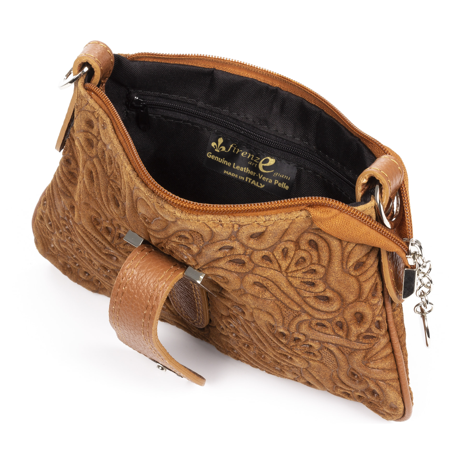 Allerona Bolso de mano Mujer. Piel auténtica Gamuza Grabado Fantasía.