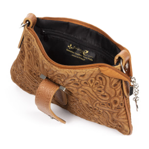 Allerona Bolso de mano Mujer. Piel auténtica Gamuza Grabado Fantasía.