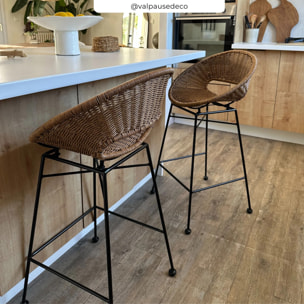 Lot de 2 tabourets pour îlot central 65 cm en résine tressée - Rava