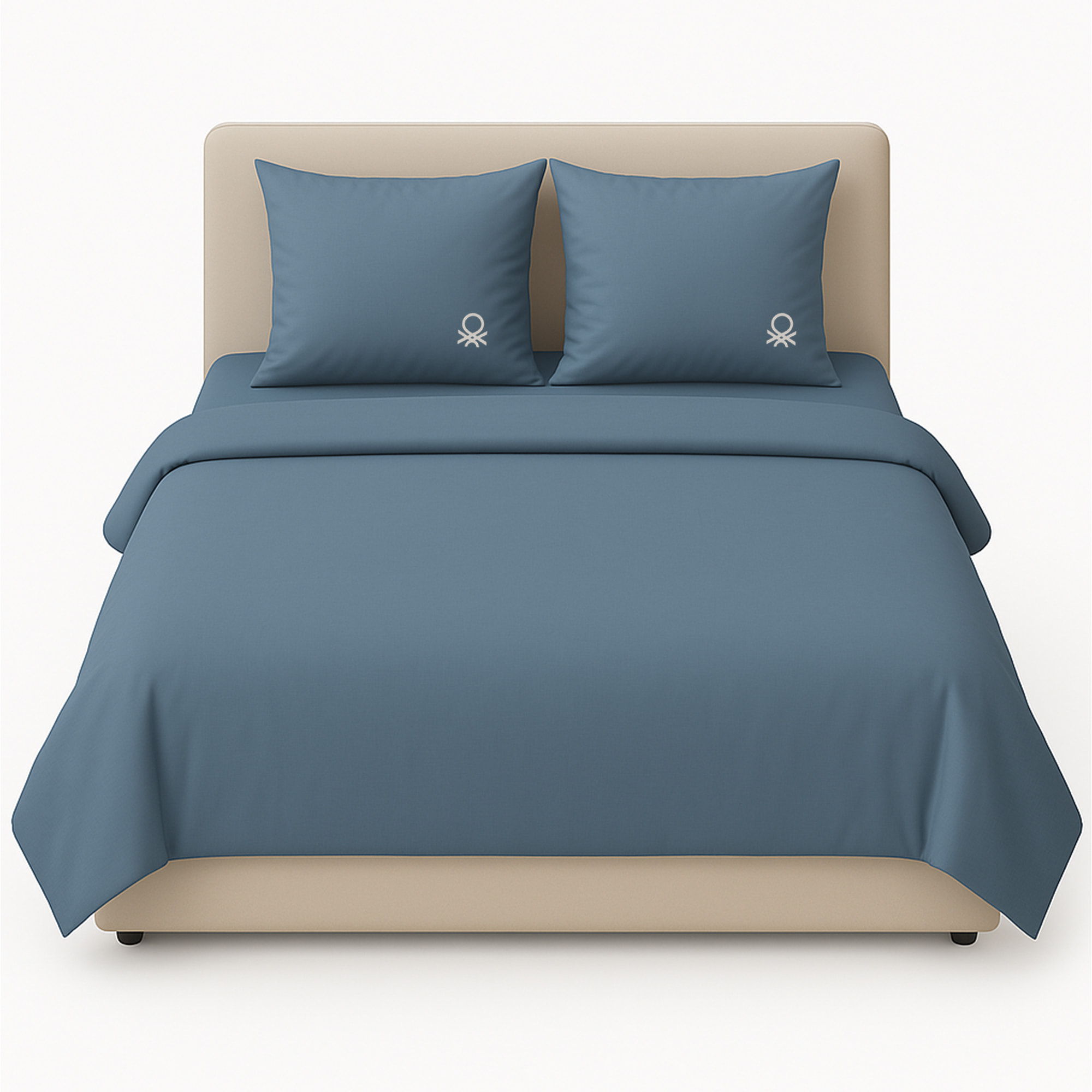Set 3pc cama (Funda nórdica 260x240cm + 2 Fundas de almohada 63x63cm) en azul oscuro y beige 70%Algodón+30%Poliéster