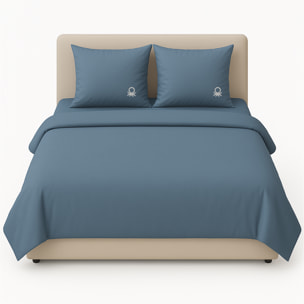 Set 3pc cama (Funda nórdica 260x240cm + 2 Fundas de almohada 63x63cm) en azul oscuro y beige 70%Algodón+30%Poliéster