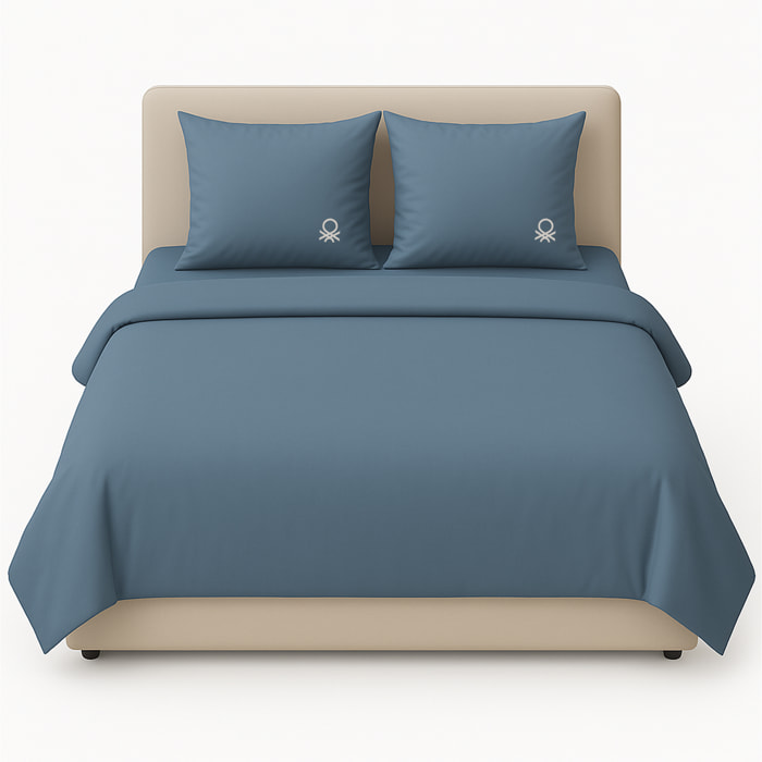 Set 3pc cama (Funda nórdica 260x240cm + 2 Fundas de almohada 63x63cm) en azul oscuro y beige 70%Algodón+30%Poliéster