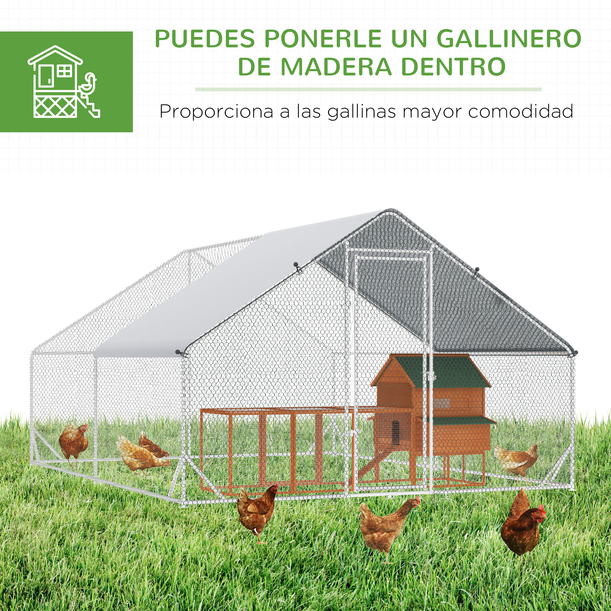 Gallinero de Exterior Grande 3x4x2 m Jaula para 8-12 Gallinas Cercado de Acero Galvanizado con Techo de PE y Cerradura para Conejos Aves de Corral Plata