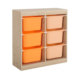 Meuble de rangement enfant 6 bacs de rangement en plastique orange pêche - Sora