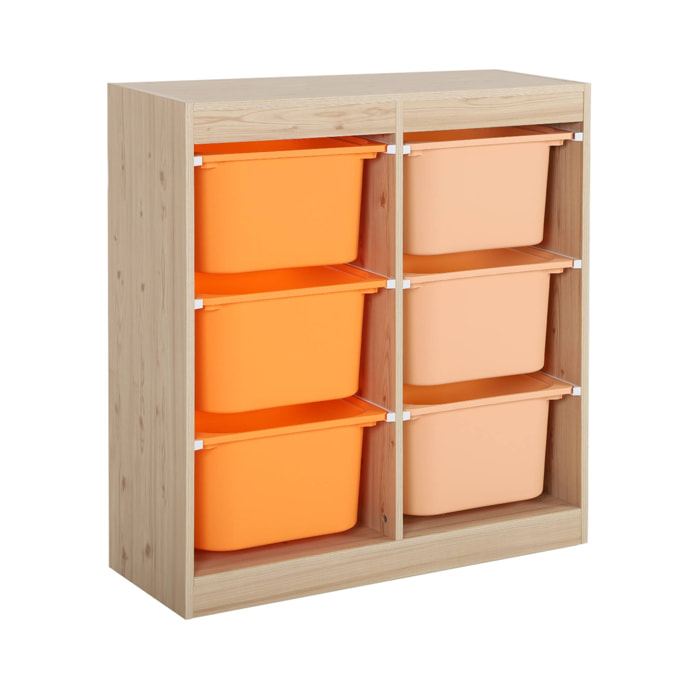 Meuble de rangement enfant 6 bacs de rangement en plastique orange pêche - Sora