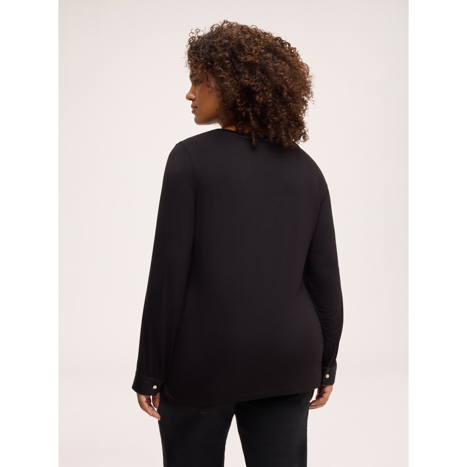 Fiorella Rubino - Camiseta bimaterial en raso y jersey - Negro