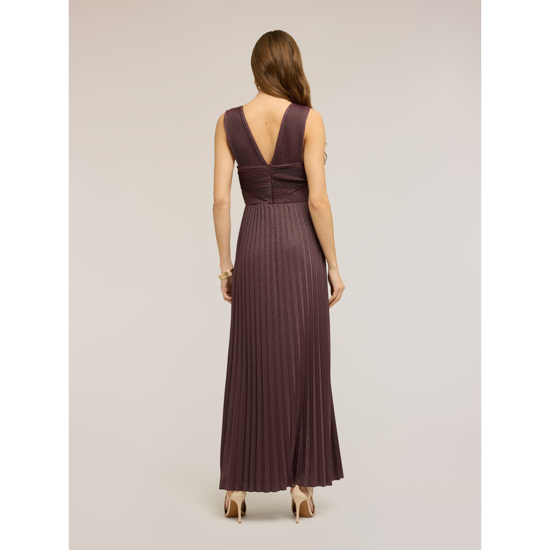 Motivi - Vestido largo de jersey lurex plisado - Burgundy
