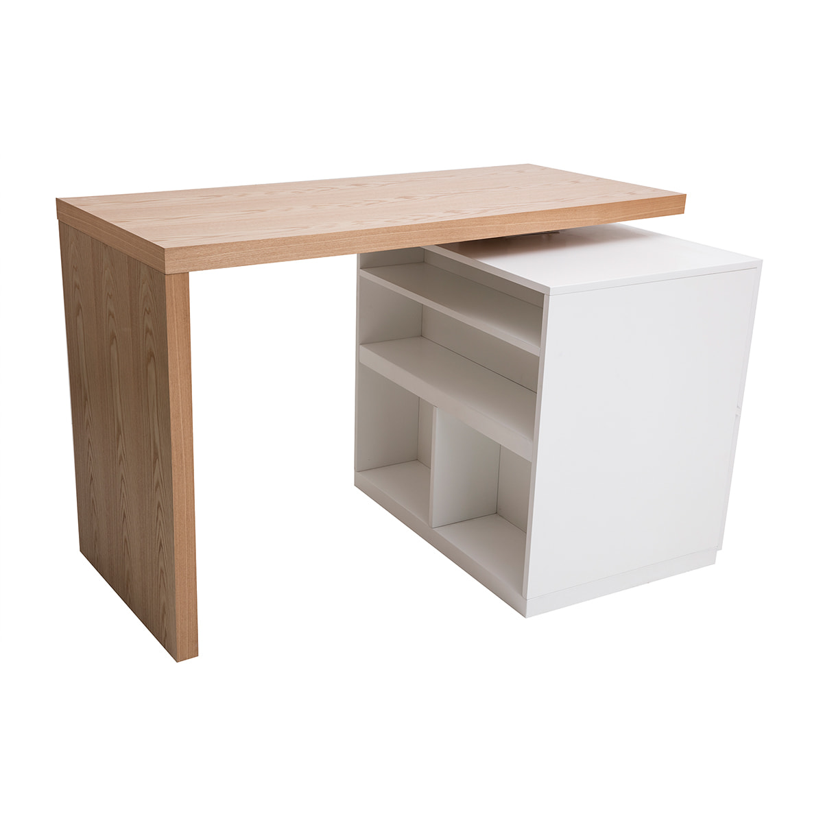 îlot - table de bar modulable avec rangement blanc mat et bois clair chêne L140-165 cm MAX