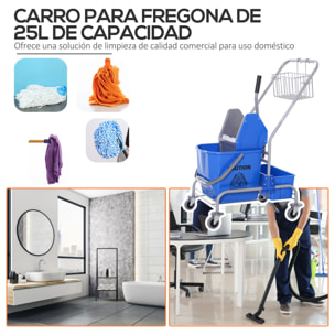 Carro de Limpieza Profesional Cubo de Fregado con Ruedas Cubo Extraíble de 25 Litros Escurridor de Prensa Cesta y Cubeta 72x49,5x95 cm Azul