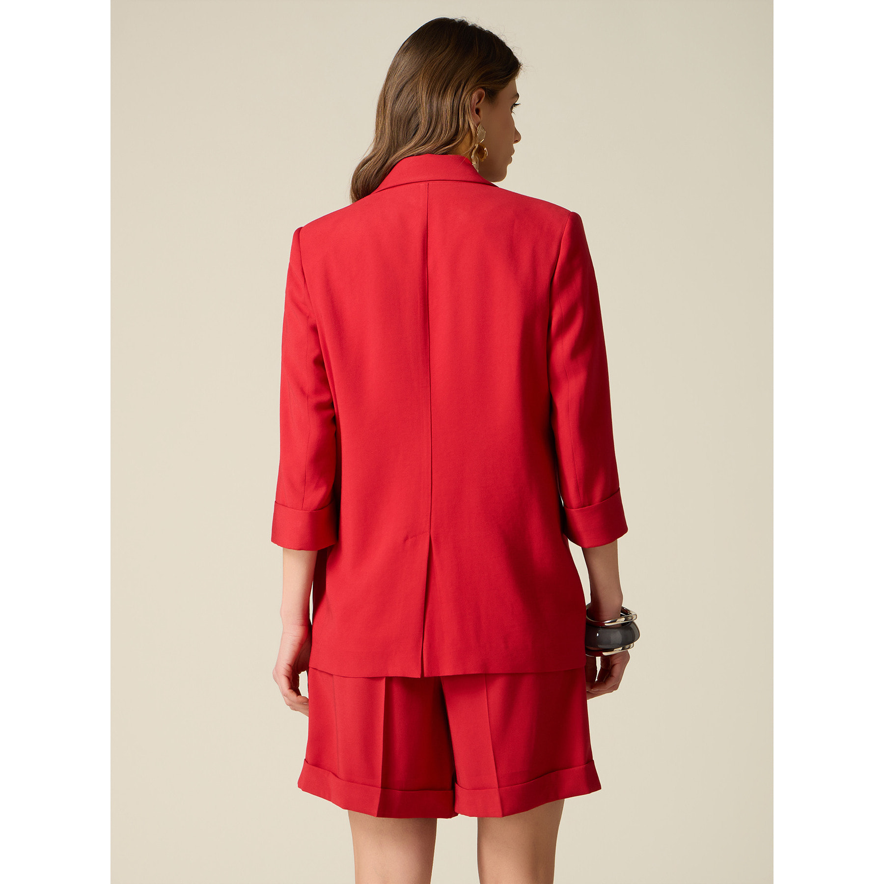 Oltre - Blazer mezcla viscosa mangas de tres cuartos - Rojo