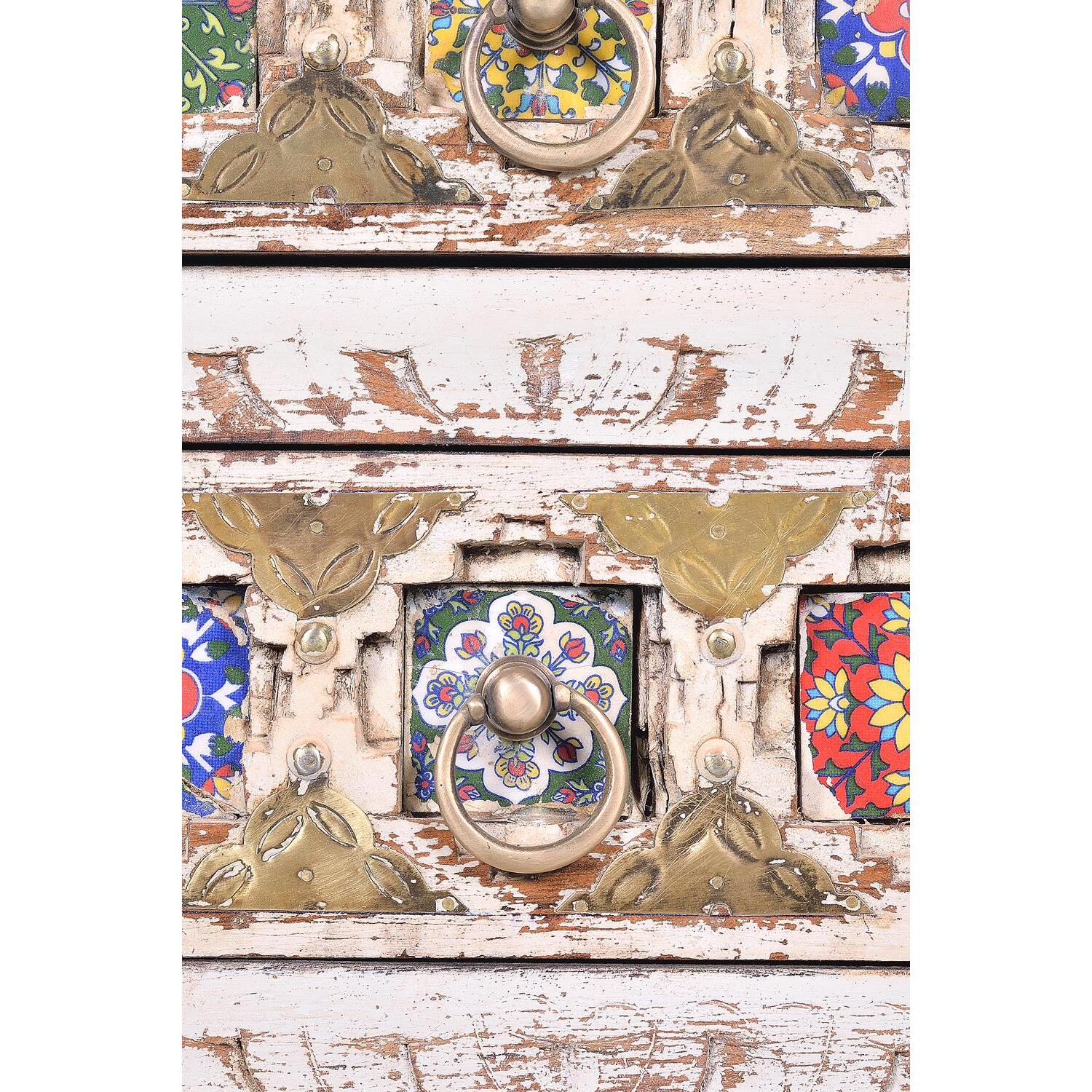 Mueble auxiliar - Madera de Mango, Cerámica y Bronce - 45x35x60cm