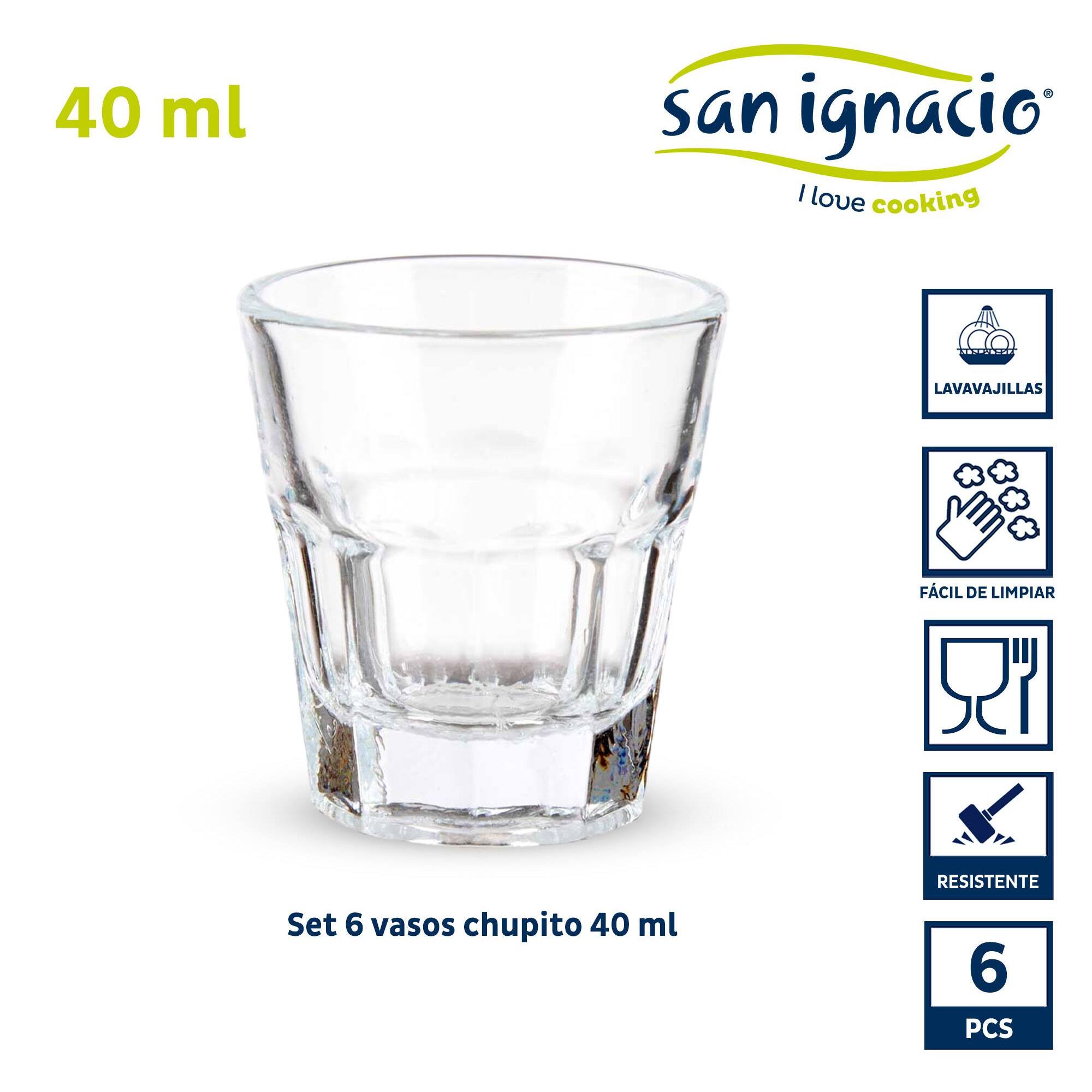 Set 6 vasos vidrio chupito bajos 40ml colección vivalto