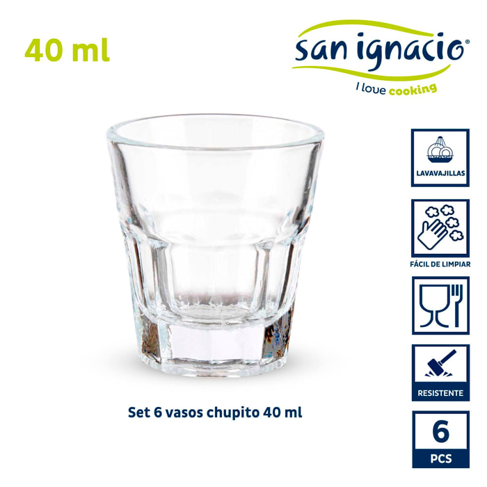 Set 6 vasos vidrio chupito bajos 40ml colección vivalto