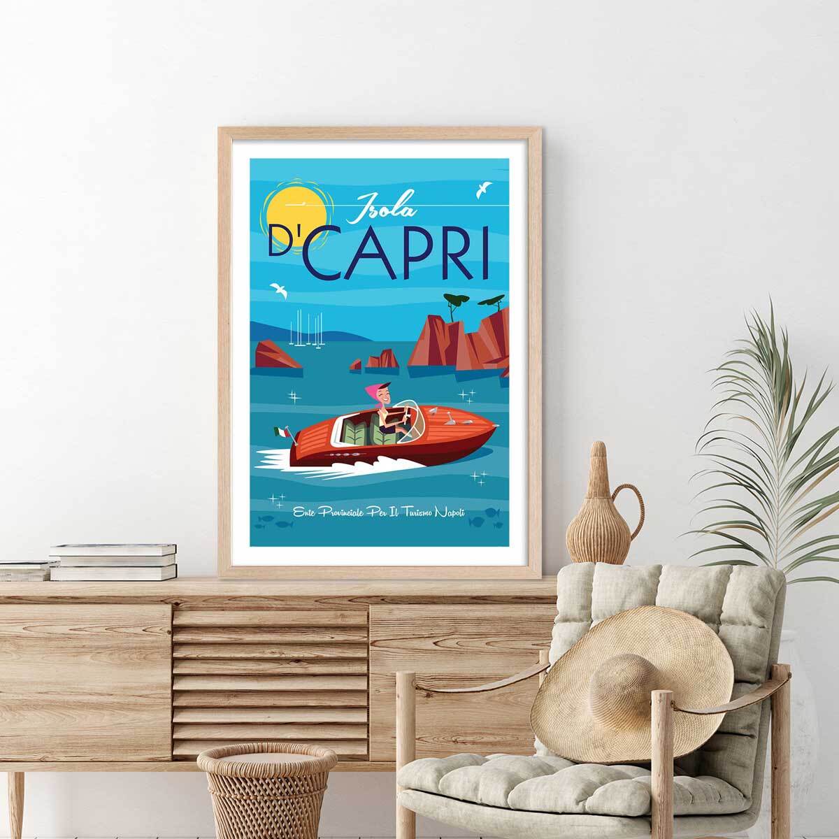 Affiche Voyage à Capri Affiche + cadre en bois - Chêne