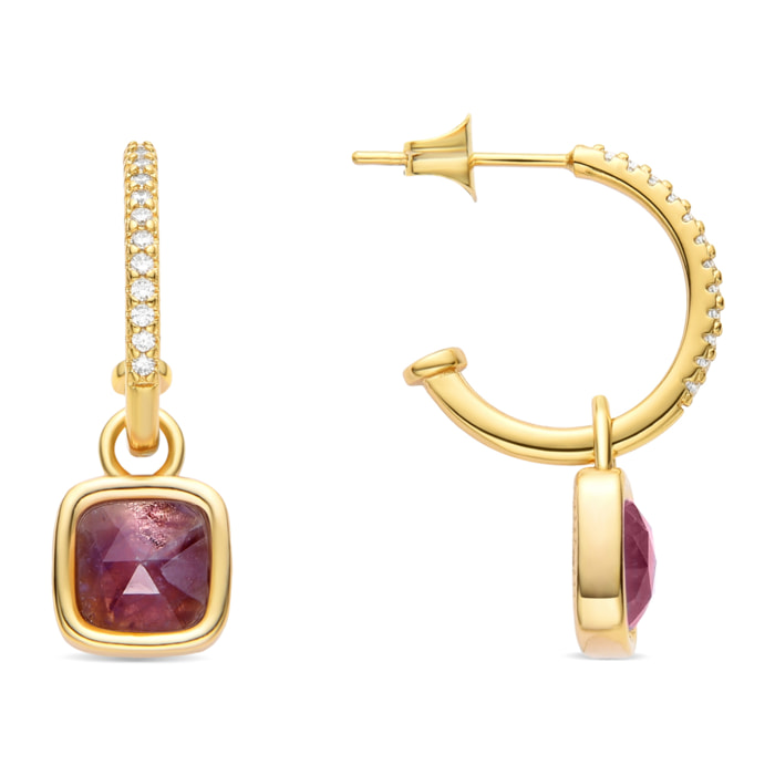 Pendientes de Cristal Morado acabados en oro amarillo de 18K