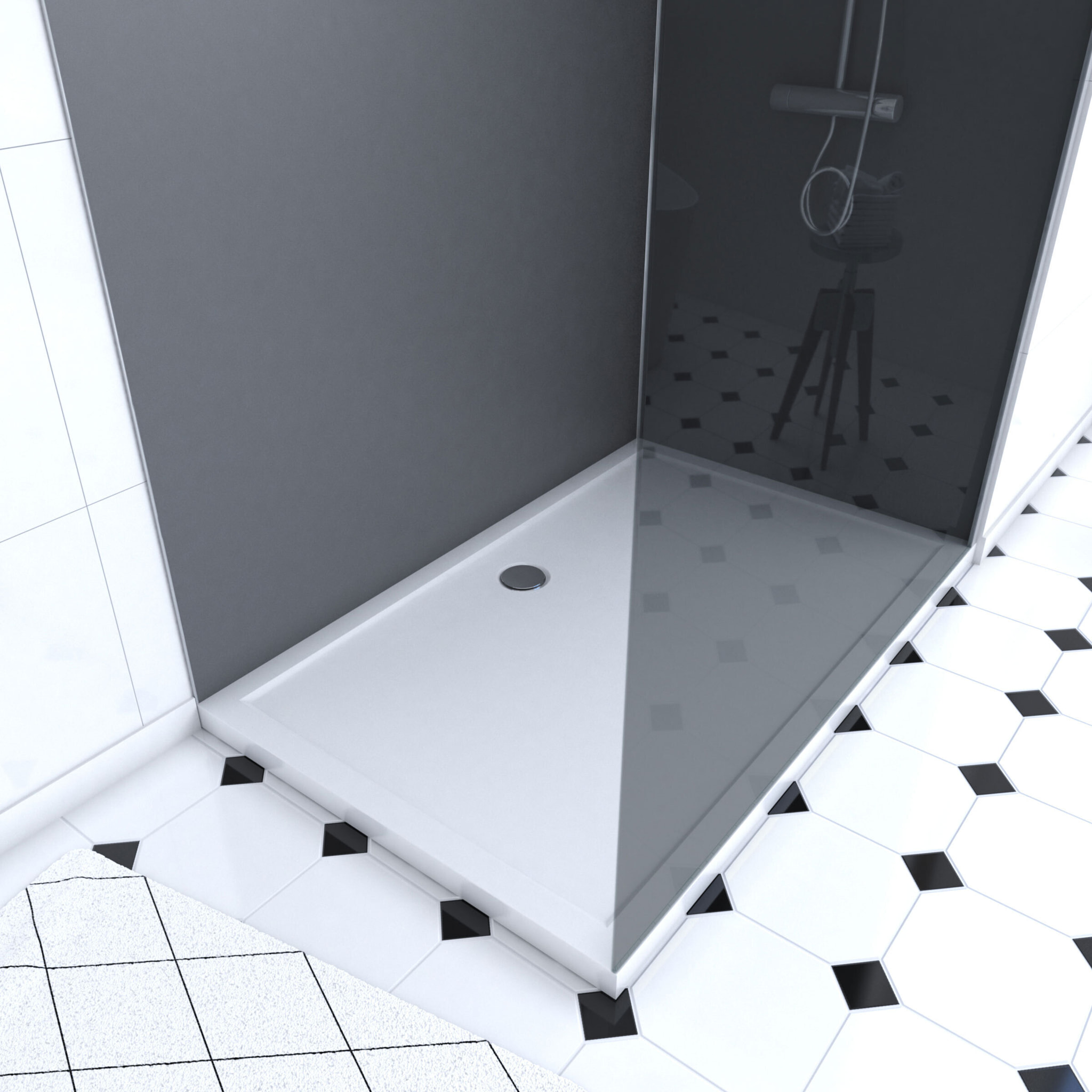Pack Douche a l'Italienne 90x120 - Kit Panneaux Muraux Gris/Chrome + Receveur + Paroi Fumee 8 mm