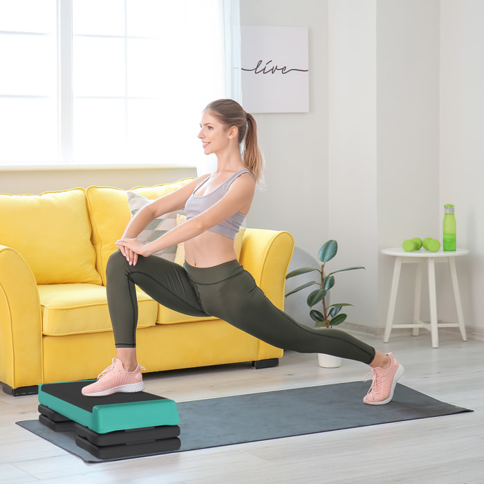 Step de Aeróbic, Step para Fitness Antideslizante, Altura Regulable 3 Niveles de 10,5/15,5/20,5 cm, Carga 250 kg, para Ejercicio en Casa, Gimnasio, 77x36x20,5 cm, Verde y Negro