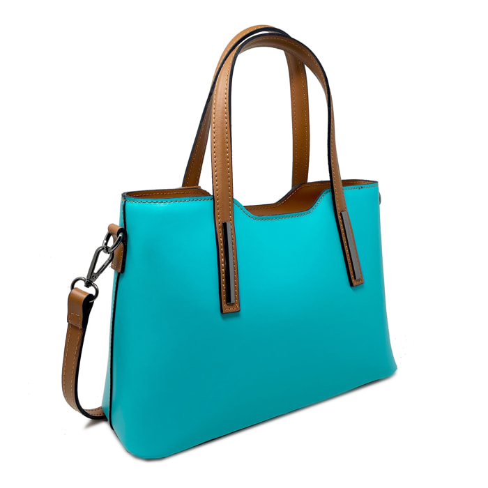 Chicca Borse - Borsa a Mano Donna in Vera Pelle - Colore Verde Acqua - Cuoio