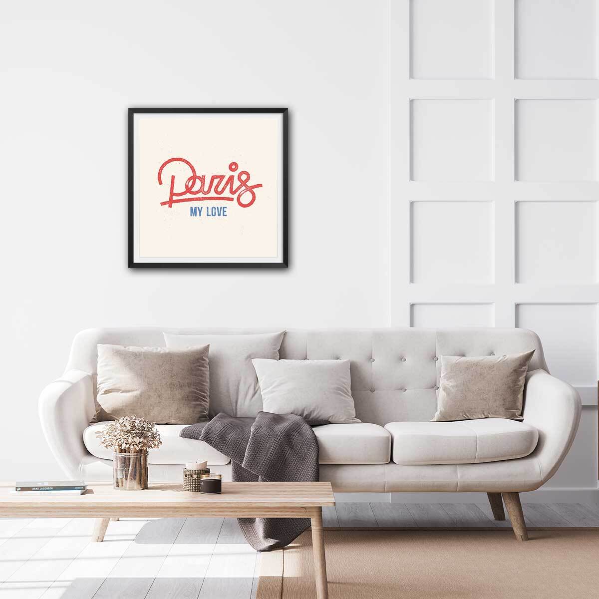 Poster Affiche illustration paris my love Affiche sous cadre noir