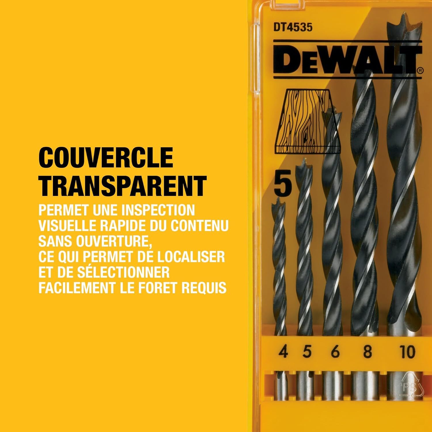 Coffret plastique de 5 mèches à bois 3 pointes - DEWALT - DT4535-QZ